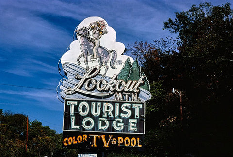 Lookout Mountain Tourist Lodge Sign 1980 Horizontal Black Modern Wood Framed Art Print by Lee, Rachel