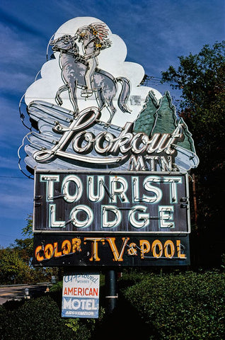 Lookout Mountain Tourist Lodge Sign 1980 Vertical White Modern Wood Framed Art Print with Double Matting by Lee, Rachel