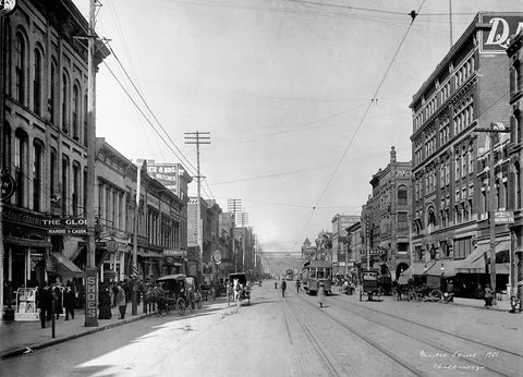 Market Street 1907 Black Ornate Wood Framed Art Print with Double Matting by Lee, Rachel