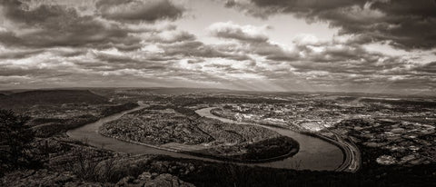 Moccasin Bend BW Black Modern Wood Framed Art Print by Lee, Rachel