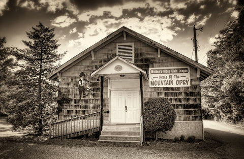 Mountain Opry Sepia Black Ornate Wood Framed Art Print with Double Matting by Lee, Rachel