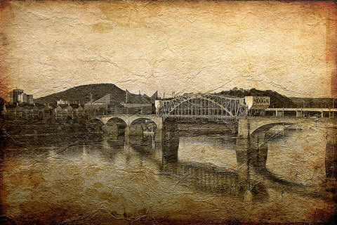 Nooga Bridge Crackle Texture Black Ornate Wood Framed Art Print with Double Matting by Lee, Rachel