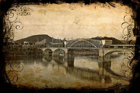 Nooga Bridge with Antique Border Black Ornate Wood Framed Art Print with Double Matting by Lee, Rachel