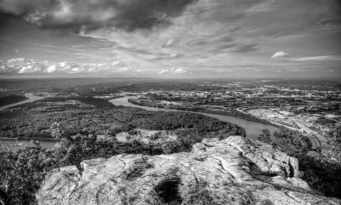 Point Rock View BW White Modern Wood Framed Art Print with Double Matting by Lee, Rachel