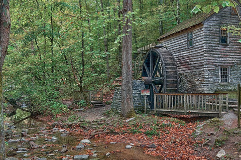 Smokies Grist Mill Summer White Modern Wood Framed Art Print with Double Matting by Lee, Rachel