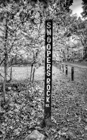 Snoopers Rock Road Sign BW White Modern Wood Framed Art Print with Double Matting by Lee, Rachel