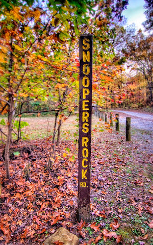 Snoopers Rock Road Sign HDR Black Modern Wood Framed Art Print by Lee, Rachel