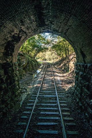 Train Enter Tunnel 1 White Modern Wood Framed Art Print with Double Matting by Lee, Rachel