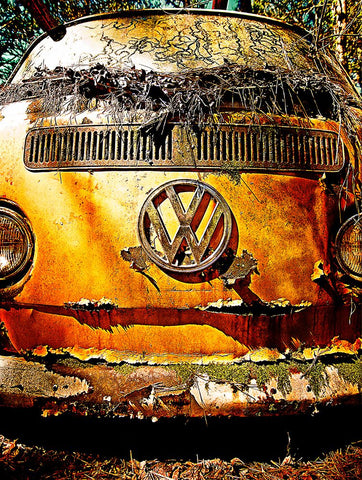 VW Bus White Modern Wood Framed Art Print with Double Matting by Lee, Rachel