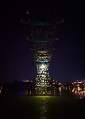 Walnut Bridge Column Night Black Ornate Wood Framed Art Print with Double Matting by Lee, Rachel