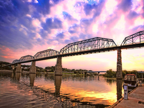 Walnut Bridge Sunset Black Ornate Wood Framed Art Print with Double Matting by Lee, Rachel