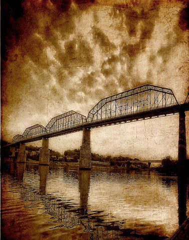 Walnut Bridge Sunset Textured Black Modern Wood Framed Art Print by Lee, Rachel