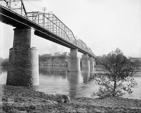 Walnut Street Bridge 1907 White Modern Wood Framed Art Print with Double Matting by Lee, Rachel