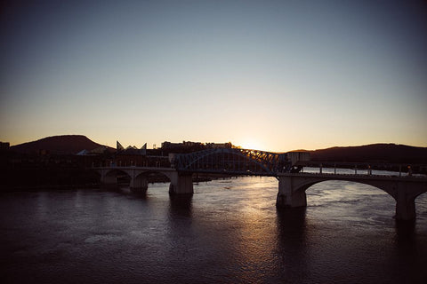 Walnut Street Bridge Sundown Black Modern Wood Framed Art Print by Lee, Rachel