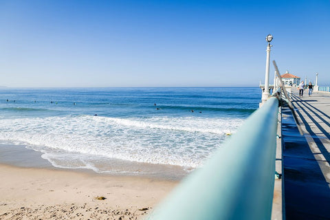 Manhattan Beach Pier Black Modern Wood Framed Art Print by Malone, Will