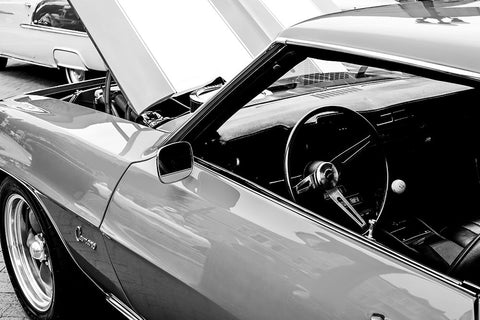 Camaro BW White Modern Wood Framed Art Print with Double Matting by Malone, Will