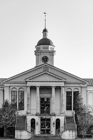 Aiken Courthouse Monochrome White Modern Wood Framed Art Print with Double Matting by Malone, Will