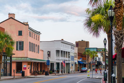 Downtown Beaufort Morning 3 White Modern Wood Framed Art Print with Double Matting by Malone, Will