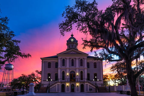 Courthouse Sunset 2 White Modern Wood Framed Art Print with Double Matting by Malone, Will