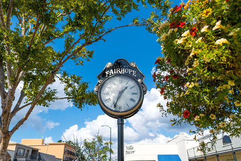 Fairhope Clock Black Ornate Wood Framed Art Print with Double Matting by Malone, Will