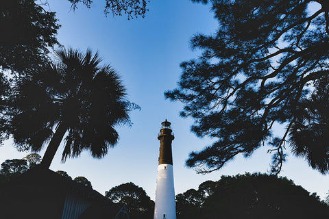 Hunting Island Lighthouse Black Modern Wood Framed Art Print by Malone, Will