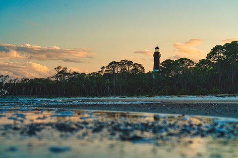 Hunting Island Lighthouse 2 White Modern Wood Framed Art Print with Double Matting by Malone, Will