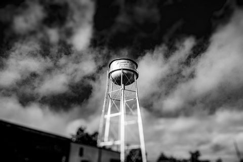 Monochrome Watertower White Modern Wood Framed Art Print with Double Matting by Malone, Will