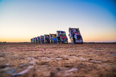 Cadillac Ranch 2 White Modern Wood Framed Art Print with Double Matting by Malone, Will