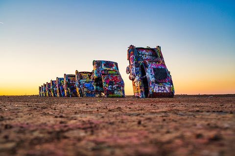 Cadillac Ranch 4 White Modern Wood Framed Art Print with Double Matting by Malone, Will