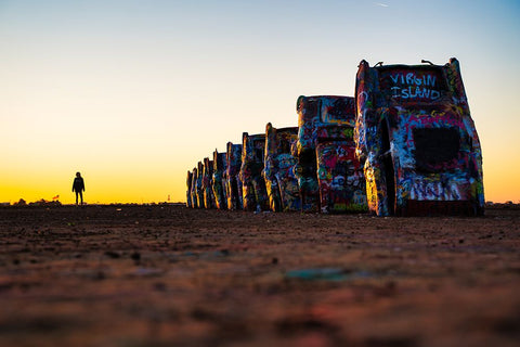 Cadillac Ranch 5 White Modern Wood Framed Art Print with Double Matting by Malone, Will