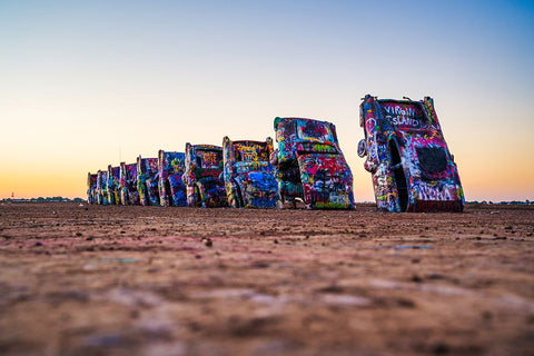 Cadillac Ranch Black Modern Wood Framed Art Print by Malone, Will