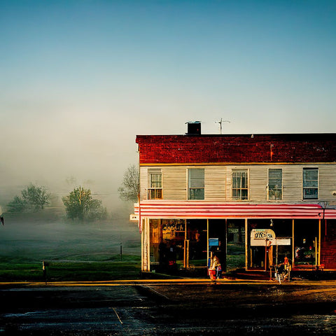 Small Town Morning 2 Black Ornate Wood Framed Art Print with Double Matting by Screendoor