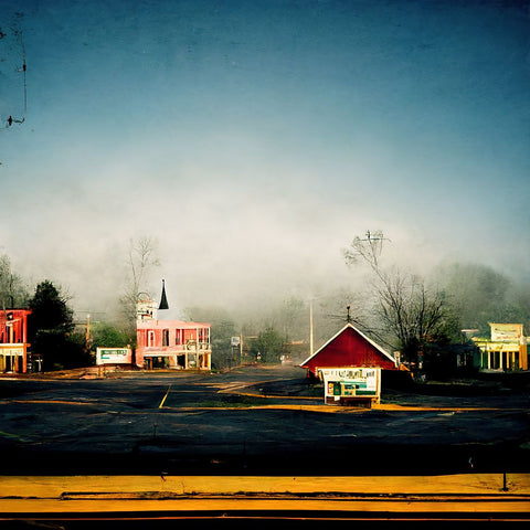 Small Town Morning 3 Black Ornate Wood Framed Art Print with Double Matting by Screendoor