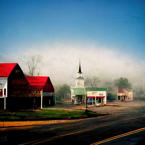 Small Town Morning 4 Black Modern Wood Framed Art Print by Screendoor