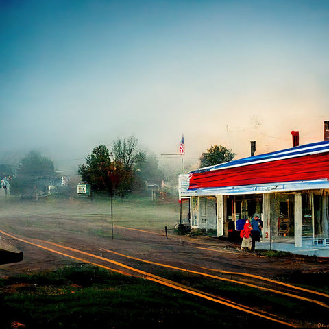 Small Town Morning Black Modern Wood Framed Art Print by Screendoor