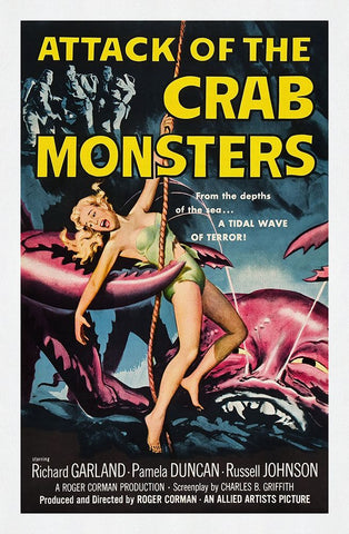 Attack Of The Crab Monsters Black Modern Wood Framed Art Print by Screendoor