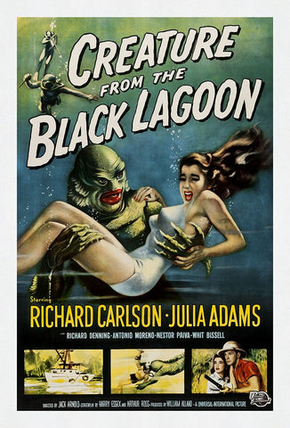 Creature From The Black Lagoon Black Modern Wood Framed Art Print by Screendoor