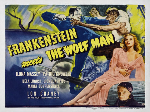 Frankenstein Meets The Wolf Man White Modern Wood Framed Art Print with Double Matting by Screendoor