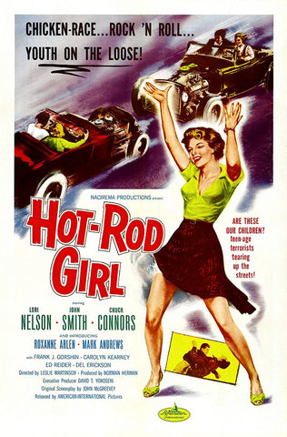 Hot Rod Girl Black Modern Wood Framed Art Print by Screendoor