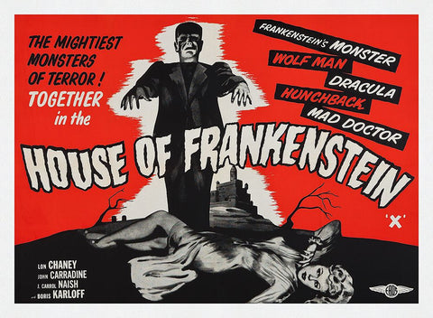 House Of Frankenstein White Modern Wood Framed Art Print with Double Matting by Screendoor