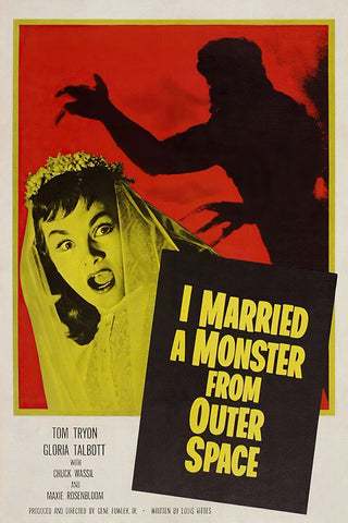 I Married A Monster From Outer Space Black Modern Wood Framed Art Print by Screendoor