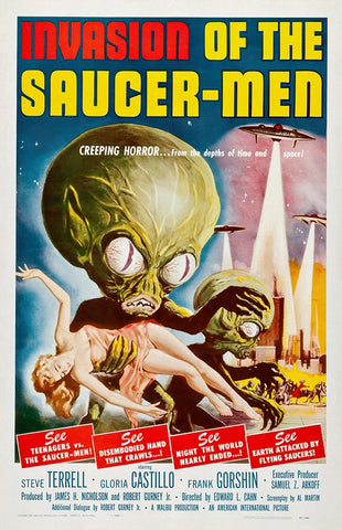 Invasion Of The Saucer Men White Modern Wood Framed Art Print with Double Matting by Screendoor