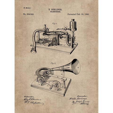 Patent Document of a Gramophone White Modern Wood Framed Art Print by CAG