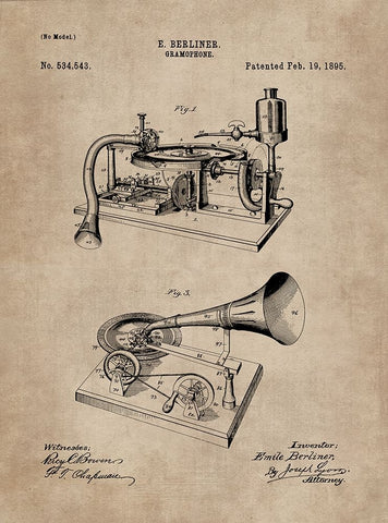 Patent Document of a Gramophone White Modern Wood Framed Art Print with Double Matting by CAG