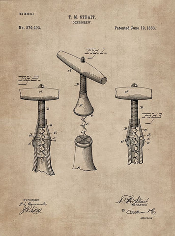 Patent Document of a Cork Screw Black Ornate Wood Framed Art Print with Double Matting by CAG