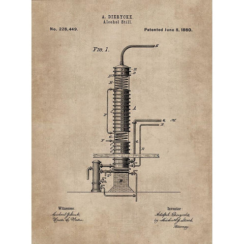 Patent Document of an Alcohol Still White Modern Wood Framed Art Print by CAG