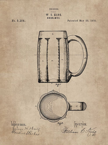 Patent Document of a Beer Mug White Modern Wood Framed Art Print with Double Matting by CAG