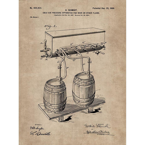 Patent Document of a Cold Air Pressure Apparatus for Beer White Modern Wood Framed Art Print by CAG