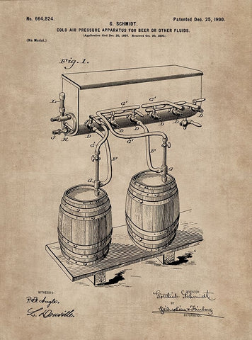 Patent Document of a Cold Air Pressure Apparatus for Beer Black Ornate Wood Framed Art Print with Double Matting by CAG