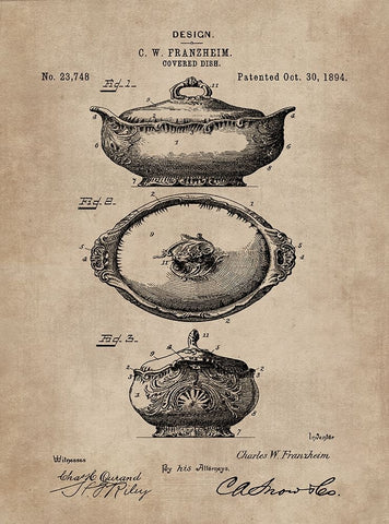 Patent Document of a Covered Dish Black Ornate Wood Framed Art Print with Double Matting by CAG